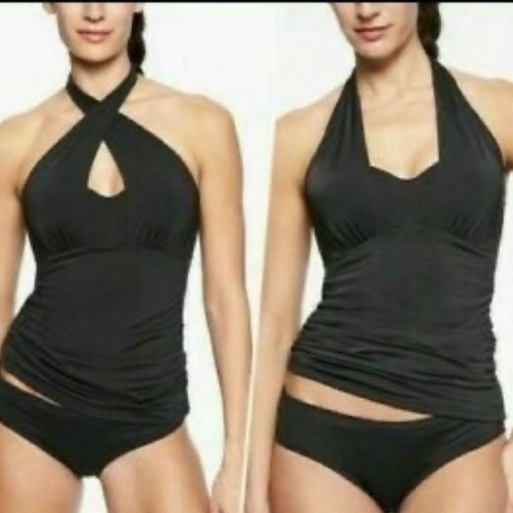 NWT Athleta Swimsuit Tankini Top, Black Aqualuxe Style, Size 34D/DD